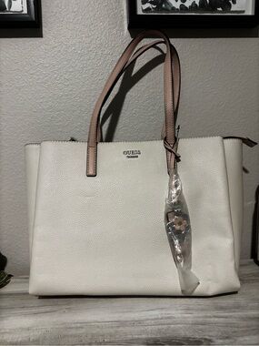 GUESS Cream Tote with Taupe Handles